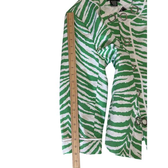 Peck & Peck Green and White Zebra Print 3/4 Sleeve Jacket Women's Size 14 Animal - Picture 11 of 11
